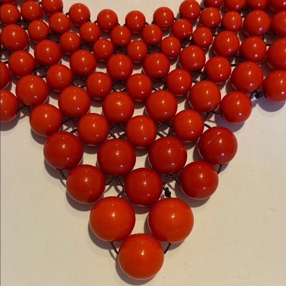 Vintage Bold Orange Beaded Collar Necklace - Picture 4 of 5